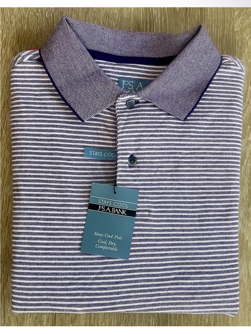 Jos. A. Bank Stays Cool Polo Shirt Men's Large Purple White Striped NWT